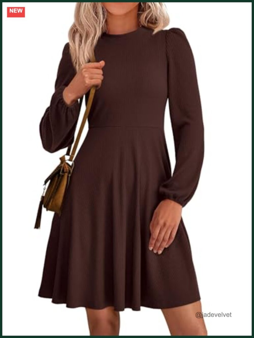 A-Line Long Sleeve Mini Dress with Pockets Crew Neck